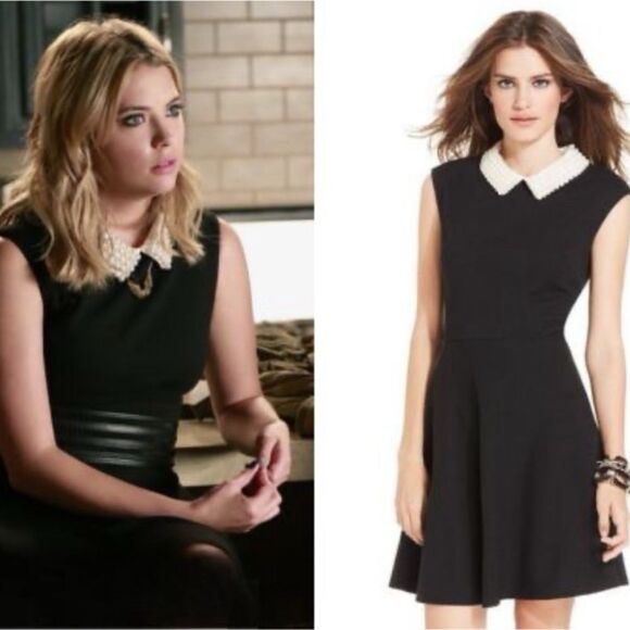 Betsy Johnson Navy Pearl Collared Fit & Flare Dress - Picture 1 of 14